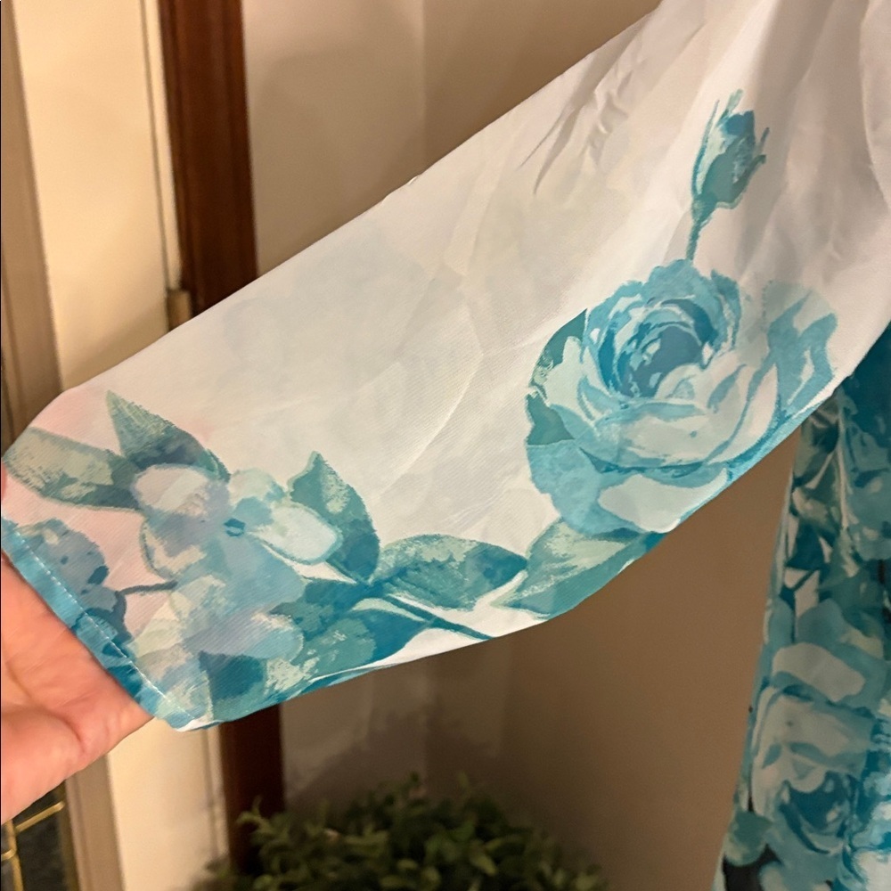Koret teal and White Floral Kimono / coverup open front white black green blues - Picture 4 of 7
